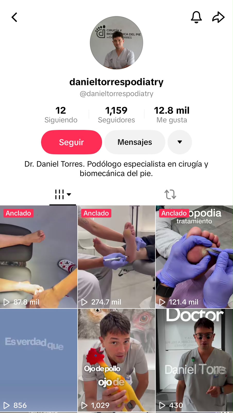 Perfil de TikTok del Dr. Daniel Torres